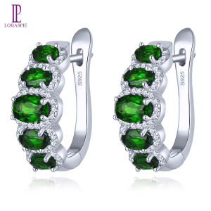Lohaspie Jewelry Genuine 3.5 Carats Sterling Silver 925 Clip Earrings Natural Chrome Diopside Clip Earring Oval Cut Gemstone Birthstone Earring For Women Jewelry