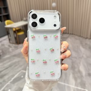 Luxury Glitter Sequin 3D Cherry Pearl Phone Case For iPhone Air 17 16 Pro Max Plus Clear Epoxy Shockproof Women Girl Gifts Cover