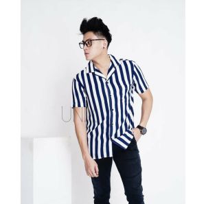 Kemeja Stripe Pria Lengan Pendek Kemeja Salur Pria Casual Terbaru - Best Quality (TERMURAH)