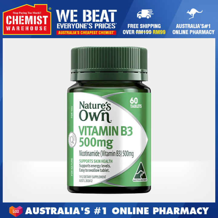 Natures Own Vitamin B3 500mg with Vitamin B for Energy + Skin Health