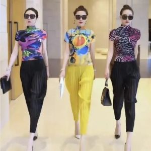 Miyake pleated and crumpled womens casual radish bloomers Slender pants~nine points cool and breathable harem leggings [NOVA quality]