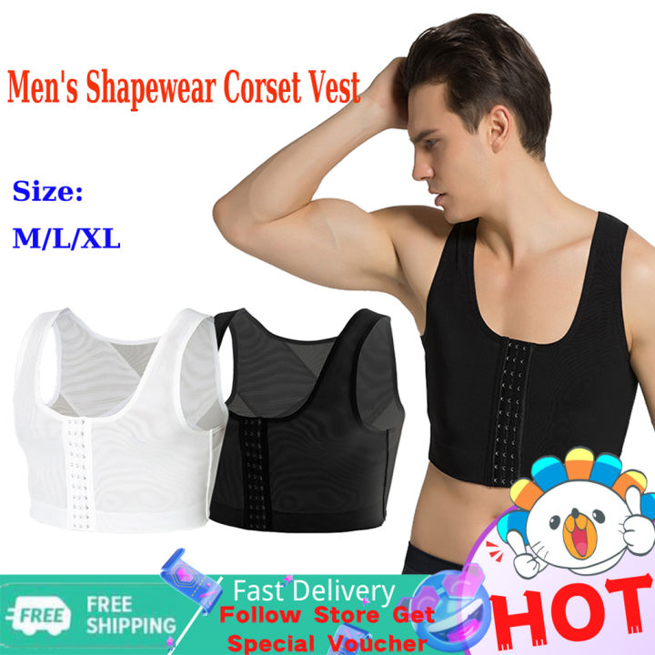 Men Control Chest Shapers Bra Posture Corrector Back Support Compression  Vest