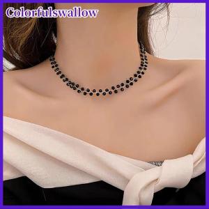 Colorfulswallow Cao cấp màu đen pha lê ngắn xương đòn chuỗi nữ trang sức đính cườm thời trang dây chuyền phụ kiện Quà Tặng