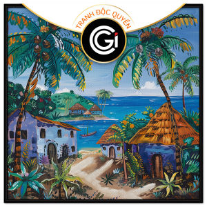 Tranh phong cảnh biển đảo đơn giản ngôi làng ven biển quê hương em tranh treo tường dán tường trang trí decor .CGI-598