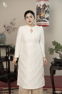 Áo dài khoét giọt lệ tà ô trám đính đá + Quần be BIGSIZE (55kg đến 95kg) - 23SCT04 - [BUStu Bigsize]
