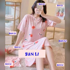 SUN LI | DT300 | Baju Tidur Dress / Daster Wanita Jumbo + Tas Kaos Spandex Import Best Seller