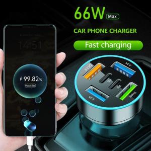 66W Car Charger with Super+Type C and Standard USB A Port for Multi Devices Power Supply Support QC3.0 Charging