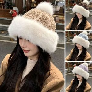 MADEWITH Thick Plush Mongolian Hat Faux Lambswool Ear Covering Plush Winter Hat Gifts Warm Pom Pom Hat Women