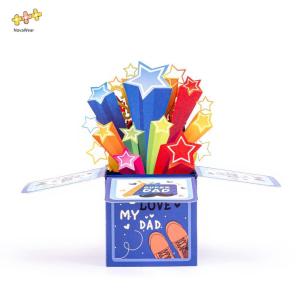 NOVAWEAR Super Dad Happy Father’s Day Card Blue Handmade Fathers Day Gift Funny Easy To Carry Pop Up Blessing Card Men