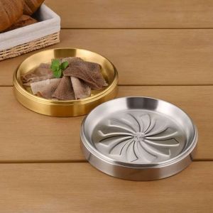EXALTEDP Gold/Silver Color Stainless Steel Food Tray Round Shape Non-stick Korean BBQ Serving Plate Food Grade Space Saving Western Dining Tableware Kitchen Use