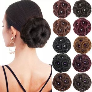 HUNIU Hair Bun Donut Synthetic Hair Bun Bride Hairpiece Flower Ring Bun Nine Flowers Hair Stylish Clip in Curly Chignon Women
