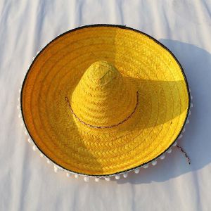 YOUSHI TOP Rơm tự nhiên Mũ tiệc Mexico Thùng Panama Vành rộng Mũ cói Mexico Ngoài trời Biểu diễn sân khấu Lễ hội Sombrero Nam Nữ