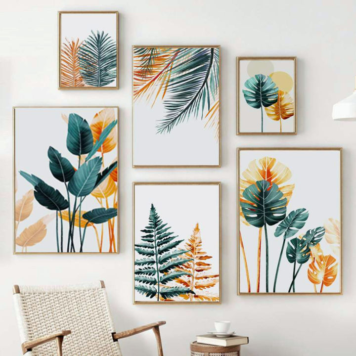 Nordic Wall Decor Canvas Pictures Tropical Leaves Posters Prints Green ...