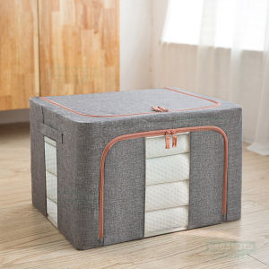 🚚SG Seller🚚 24L/66L/80L /100L/ 110L Foldable Container Storage Box with steel frame Linen Oxford Home Wardrobe Organizer Storage For Cloth Toys Books