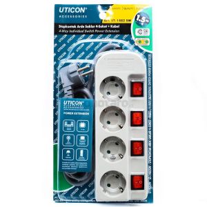 Stop kontak Lubang 4 Plus Pengaman Plus Saklar Tersendiri Plus Kabel merk UTICON