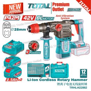 TOTAL Tools P42m 42V series Brushless motor Li-Ion Cordless Rotary Hammer 4.5J ∅28mm Concrete - TRHLI422882