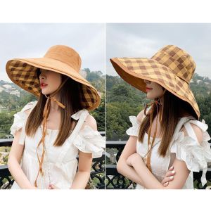 SEEMAY Double-sided Fisherman Hat Foldable Elegance Summer Wide Brim Sunhat Simple Quick-drying Beach Bucket Hat For Ladies Girl