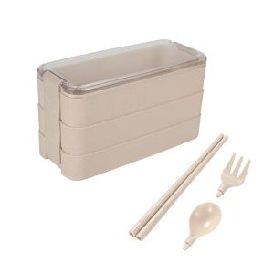 Kotak Bekal 3 Susun Bahan Jerami FREE Garpu Sendok Sumpit / Lunch Box Set 3 Layer - HOMIA