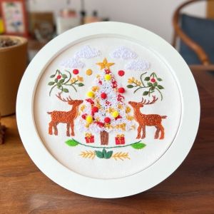 SIRENXI Ông già Noel Bộ dụng cụ thêu Giáng sinh Cây người tuyết Làm thủ công Bộ dụng cụ thêu tự làm Dễ thương Trang trí nhà cửa Bộ tranh thêu chữ thập Quà Giáng Sinh