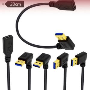Gold Plated 90 Degree Angled USB 3.0 to Type-C Data Cable 5Gbps 0.2m 0.25m 0.3m USB-A Male/Female to USB-C Male Connector Support Data Sync & Charge