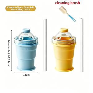KEBETEME Portable Foldable Ice Ball Maker Cup With Straw & Lid Food-Grade Silicone Ice Maker Mold Summer Outdoor Travel Tumbler