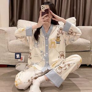 NC COD Setelan Import PP Kancing /Piyama Oversize lengan panjang/ Baju tidur Dewasa Wanita / Piyama Impor Celana Panjang