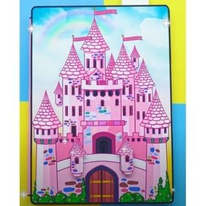 Đồ chơi lâu đài giấy của công chúa tóc hồng học liệu bóc dán thủ công DIY cho bé gái.