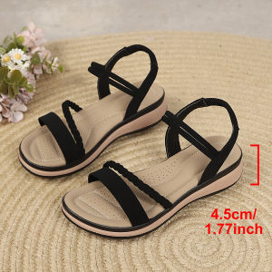 [Free Shipping] Hot-Selling Woven Wedge Sandals For Women Featuring Elastic Back Straps Thick Soles And Available In Plus Sizes Perfect For Casual Beach Wear