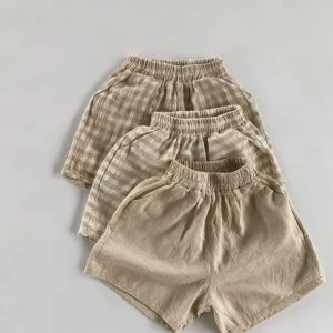New Summer Breathable Linen Cotton Kids Capris Korean Style Five-Point Pants Male and Female Childrens Trendy Shorts DGUKYM