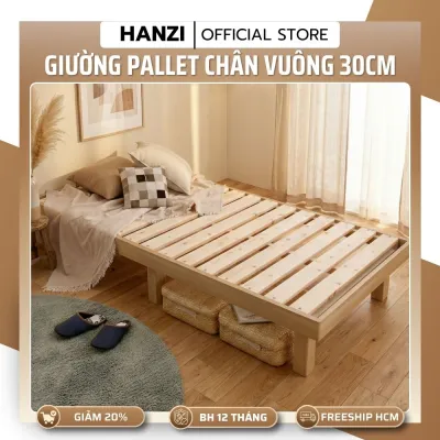 GIƯỜNG PALLET CHÂN VUÔNG 30CM Gỗ Thông – Thiết Kế Cao Ráo – Giường Ngủ Phong Cách Nhật Hàn Hiện Đại