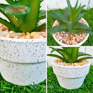 Koleksi Tanaman Hias Mini Succulent Tiger Tooth Echeveria Plastik Artificial Pot Bulat Putih Bintik Hitam Keramik Bunga Hias Meja Kantor Bunga Hias Meja Kerja
