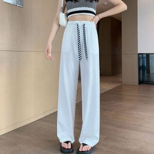 Celana Wanita Highwaist Jumbo Bb 75 Terbaru Fashion Ice Silk Celana Panjang Stretch Kaki Lebar Rajutan Kasual Kaki Lurus Nyaman Kasual