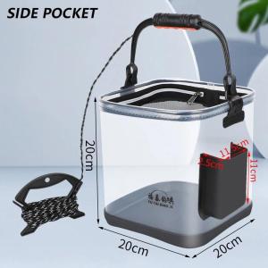 ZEEMIN Portable Fishing Bucket Foldable With Net Cover Live Fish Bucket EVA Transparent Water Pail With Rope For Wild Fishing Tackle
