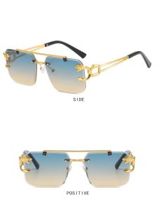 Vintage metal frame anti-UV leopard head embellished sunglasses mens womens cut-edge gradient outdoor sunglasses