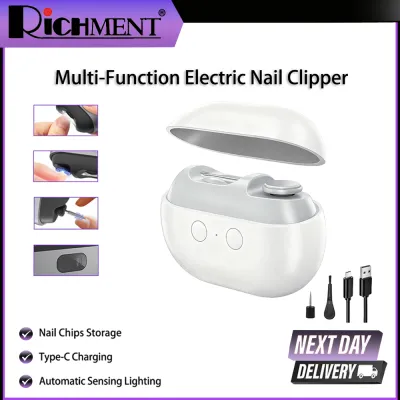 RICHMENT 3 in 1 Luxury Electric Nail Clipper with Polishing Automatic Nail Trimmer with LED Light & Nail Scraps Storage Painless Grooming for Adults Seniors Women Men and Kids best GiftGifts for family & Friends Xmas Gift