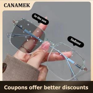 【 CANAMEK 】 New Photochromic Glasses Anti Blue Glasses Men Women Color Changing Eyeglasses Anti UV Sunglasses Square Clear Frame Eyewear