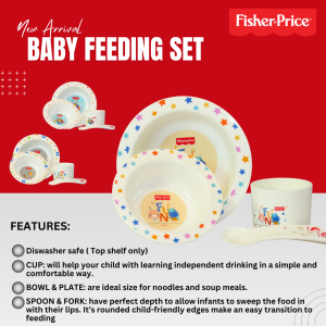 Fisher Price Feeding Dish Set ( Plate Bowl Cup Spoon & Fork) Blue