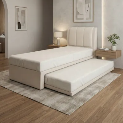 Averra Vertical Channel Tufted 2-in-1 Pull Out Bed - Moisture Repellent Fabric & Smooth Roll Out Trundle