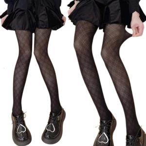 Women Aesthetic Japanese Style Gothic Mesh Pantyhose Elegant Argyle Checkered Plaids Pattern Tights Bottoming Stockings