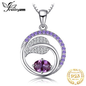 JewelryPalace 925 Sterling Silver Pendant Necklace for Woman No Chain Leaf 1ct Created Alexandrite Sapphire Gemstone Jewelry Fashion Gift