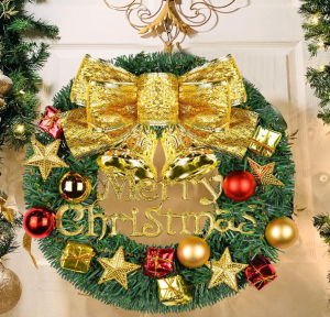Christmas Wreath Xmas Tree Door Wall Hanging Decoration Xmas Home Decor Artificial Garland with Ball Ornaments Flower Bow Christmas Decorations