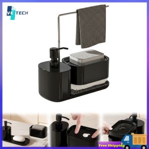 [ VKTECH ] Functional Bathroom Soap Dispenser with Tray and Towel Rack in Sleek Design