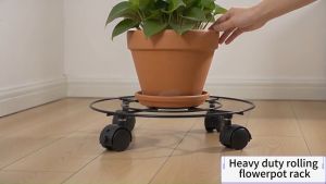 Metal Plant Stand with Wheels Heavy Duty Rolling Flower Pot Holder for Indoor Outdoor Use
