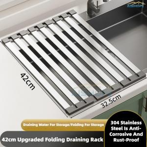 [SG Seller]Foldable Sink Drying Rack Stainless Steel Over Sink Dish Drainer Roll Up Kitchen Rack