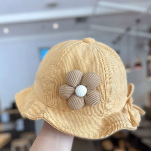 3D Flower Baby Fisherman Hat Autumn Kids Corduroy Basin Cap Princess Girl Sunshade Visors 6-18M Infant Drawstring Bucket Hats 모자