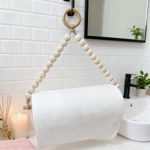 CHANBAEK Wall Mounted Bead Paper Roll Holder Hanging Non Punching Toilet Paper Rack Decorative Shelf Space Saving Roll Paper Holder Bathroom