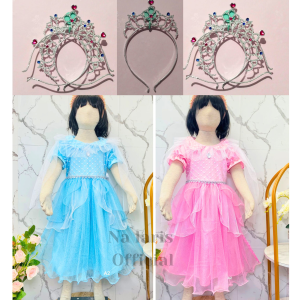 (FREE MAHKOTA )GAUN PESTA PROZEN ELSA ANAK PEREMPUAN UMUR 3-8 TAHUN/BAJU PESTA ULANG LENGAN PENDEK/DRESS ELSA MURAH