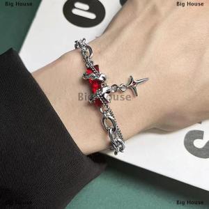 [COD] Big House สร้อยข้อมือรูปดาวเพทายสีดำแบบย้อนยุคสำหรับผู้หญิงผู้ชายของขวัญเทรนด์โซ่โลหะเครื่องประดับแนวกอธเครื่องประดับคู่ใหม่