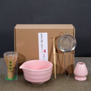 OPEAREY 5pcs Gốm tre Bộ trà Matcha Nhật Bản Cấp thực phẩm Có vòi Bát diêm An toàn Cây đánh trà xanh Khuấy