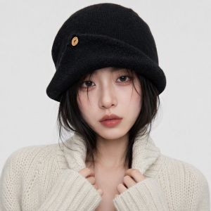 YJFUY Stretchy Beanie Hats Warm Slouchy Knitted Hat Kawaii Flip Up Button Pullover Hat Winter Autumn